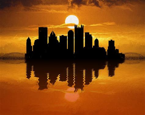 Pittsburgh Skyline Sunset Reflection Painting by Dan Sproul