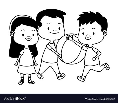 Cute happy kids having fun in black and white Vector Image