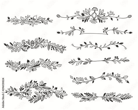 Decorative Hand-drawn Floral Dividers Vector Set Stock Vector | Adobe Stock