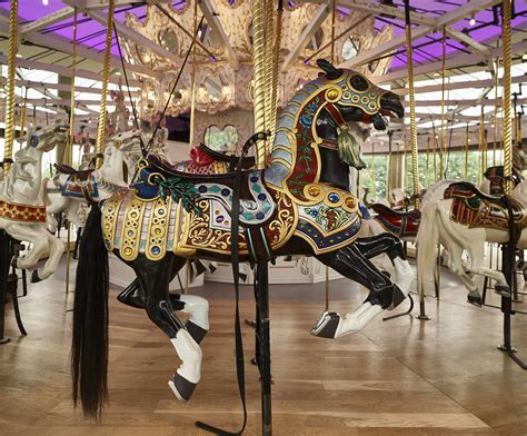 Carved horses in the refurbished Looff Carousel in Spokane, Washington ...