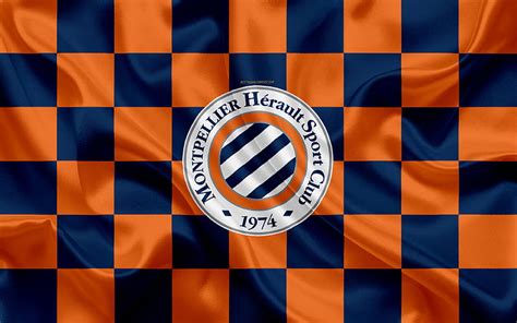 Montpellier HSC logo, creative art, blue orange checkered flag, French ...