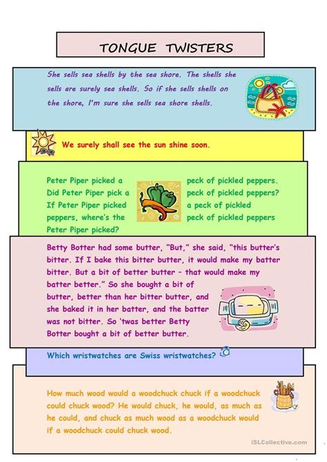 Tongue Twisters - Esl Worksheethayet - Free Printable Tongue Twisters ...