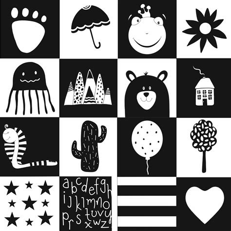 Monochrome High Contrast Black and White Stimulation Cards for Babies ...