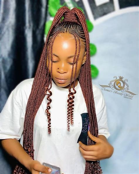 High Cornrow Ponytail with Auburn Feed In Cornrows, Outfits, Box Braids ...