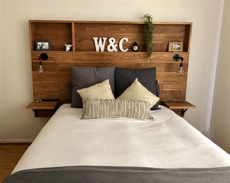 DIY Wooden Headboard with Shelves | Headboard with shelves, Bedroom ...