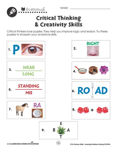 Critical Thinking Skills Worksheet – E Street Light