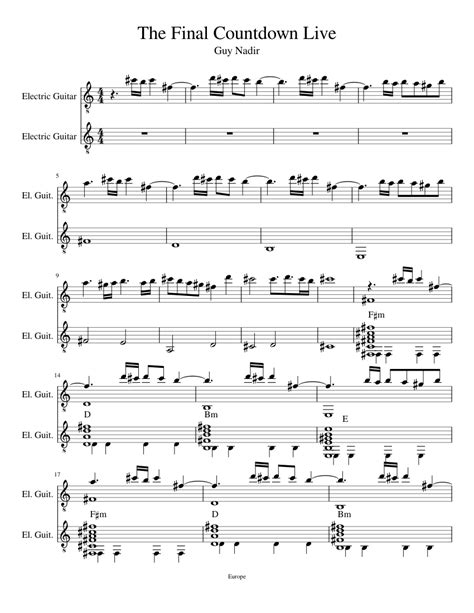 The Final Countdown guitar duet sheet music for Guitar download free in ...