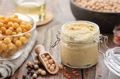 Hummus sauce dip, chickpeas grains | Food Images ~ Creative Market