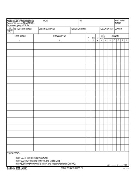 Da Form 2062 Hand Receipt Fillable - Printable Forms Free Online