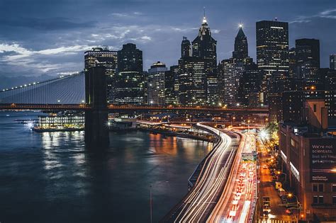 HD wallpaper: Brooklyn Bridge, USA, city, New York City, night, lights ...