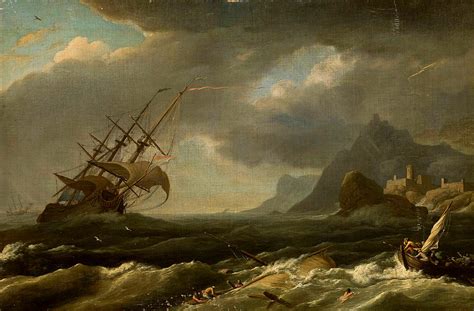 Survivors during a storm at sea Painting by Unknown French painter - Pixels