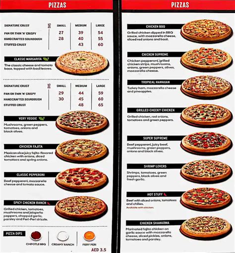 Menu of Pizza Hut, Al Hamra, Ras al-Khaimah