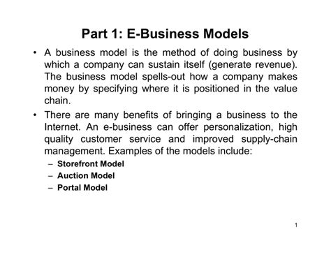 Part 1: E-Business Models