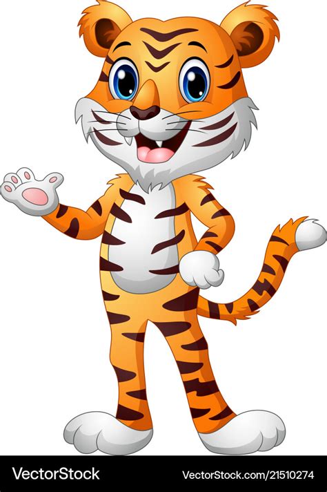 Funny tiger cartoon waving hand Royalty Free Vector Image