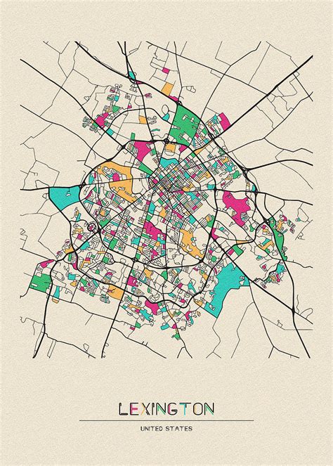 Lexington, Kentucky City Map Drawing by Inspirowl Design - Pixels