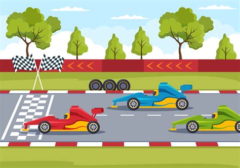 Formula Racing Sport Car Reach on Race Circuit the Finish Line Cartoon ...