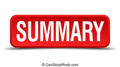 Summary red 3d square button isolated on white