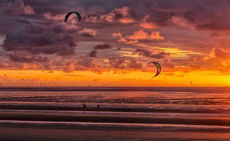 HD wallpaper: New Brighton, kite surfers, kite surfing, beach, sunset ...