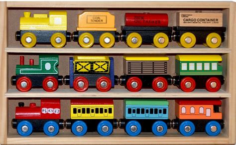 Wooden Train Set 12 Pcs Magnetic Includes 3 Engines-Toy Train Sets for ...