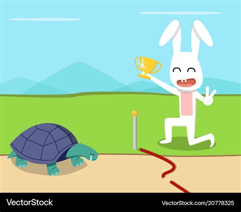 Rabbit wins turtle in race design Royalty Free Vector Image