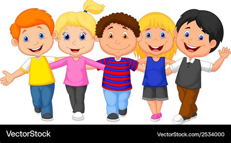 Happy kid cartoon walking together Royalty Free Vector Image