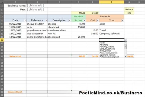 Free simple bookkeeping Excel spreadsheet | Poetic Mind