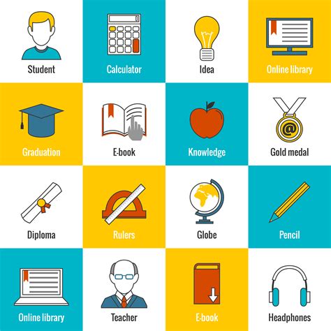 Education Icons Flat 454726 Vector Art at Vecteezy