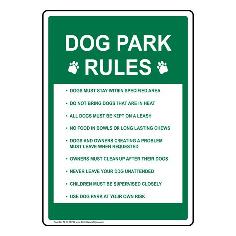 Vertical White Dog Park Rules With Symbol Sign - Symbol