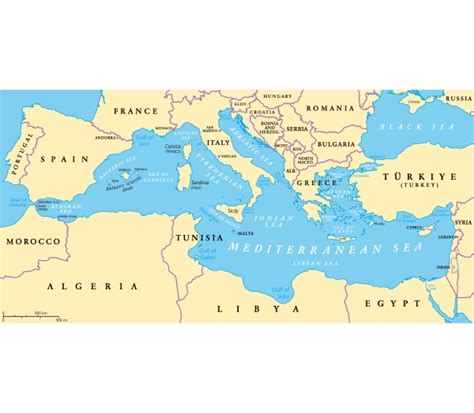 The Mediterranean Sea political map with subdivisions - Royalty free ...