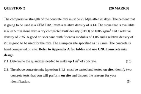 Solved The compressive strength of the concrete mix must be | Chegg.com