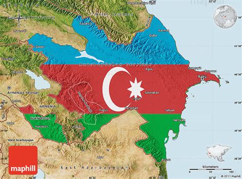 Flag Map of Azerbaijan, satellite outside