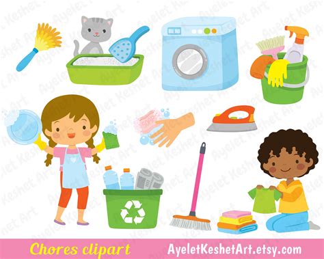 Chores Clipart Set With Icons of Housework and Responsibilities for ...