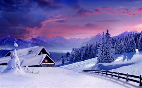 landscape, Winter, Snow, Mountain, Trees, Sky, Cabin Wallpapers HD ...