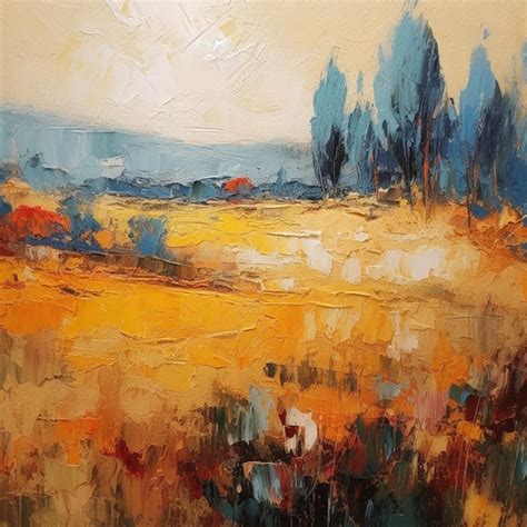 Premium AI Image | Painting of a landscape with a field and trees in ...