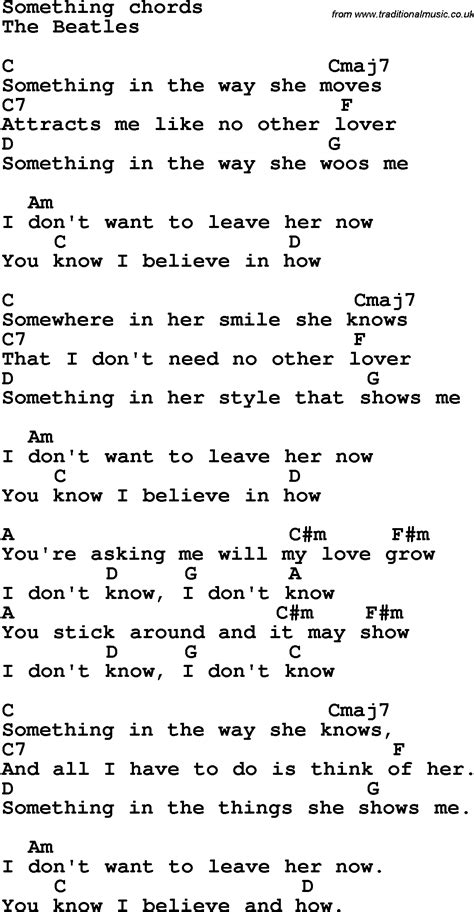 Song lyrics with guitar chords for Something - The Beatles