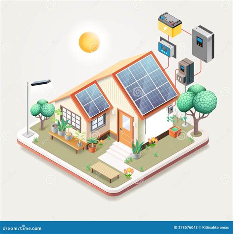 Smart Home with Solar Panels Isometric Vector Illustration Stock Vector ...