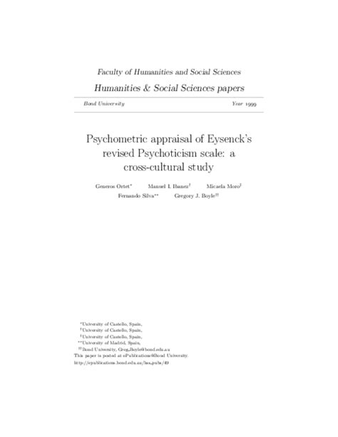 (PDF) Psychometric appraisal of Eysenck's revised Psychoticism scale: a ...