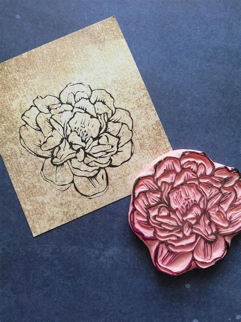 Peony rubber stamp for junk journal decor garden flower | Etsy in 2021 ...