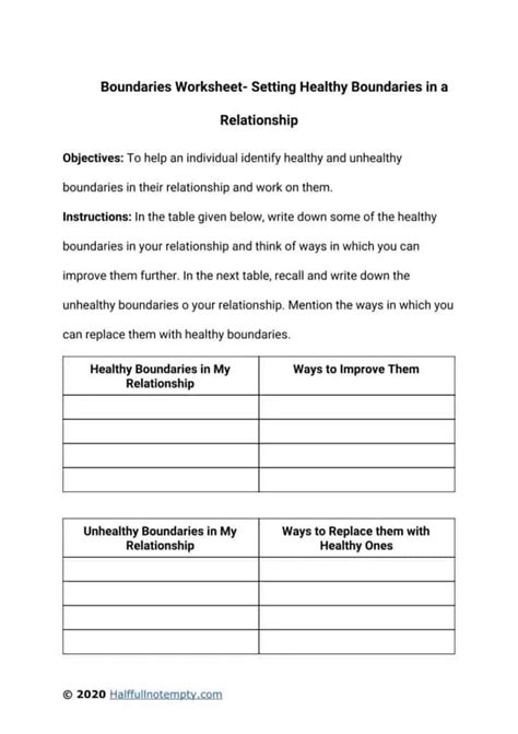 Printable Personal Boundaries Worksheet