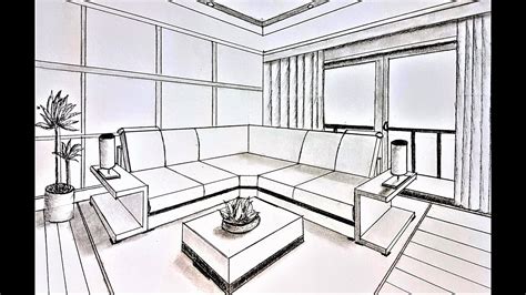 How to draw a living room in two point perspective - YouTube