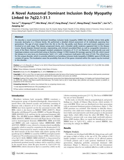 (PDF) A Novel Autosomal Dominant Inclusion Body Myopathy Linked to 7q22 ...