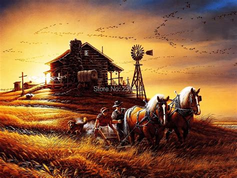 free shipping wheat harvest oil painting canvas prints on canvas ...