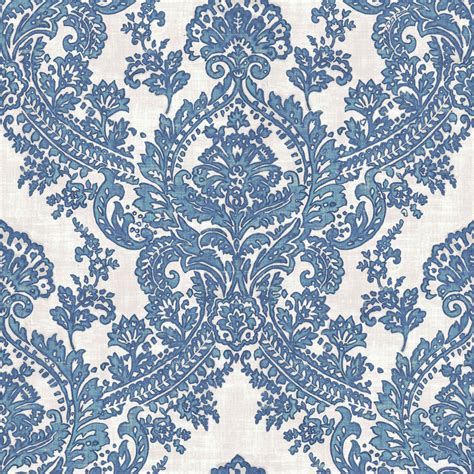 Batik Blue & white Damask Glitter highlight Wallpaper | Departments ...