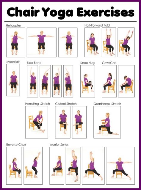 Printable Chair Yoga Exercises for Seniors | Chair yoga, Chair pose ...