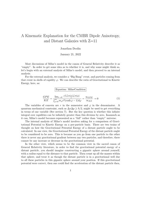 (PDF) A Kinematic Explanation for the CMBR Dipole Anisotropy