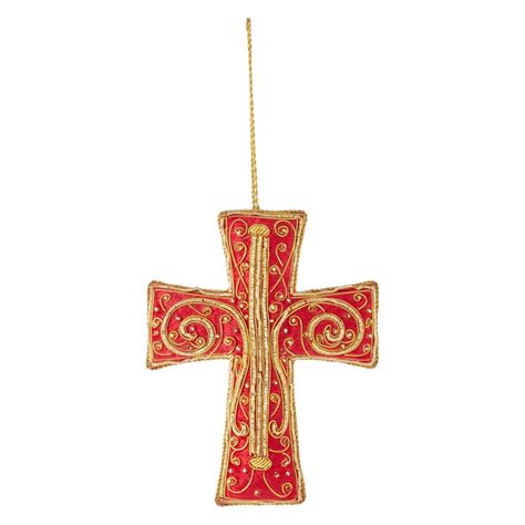 Red Embroidered Cross Christmas Decoration | Christmas | National ...