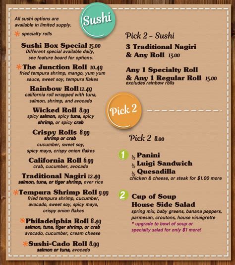 The Junction Sushi Menu - The Junction | Restaurant in Aberdeen, SD