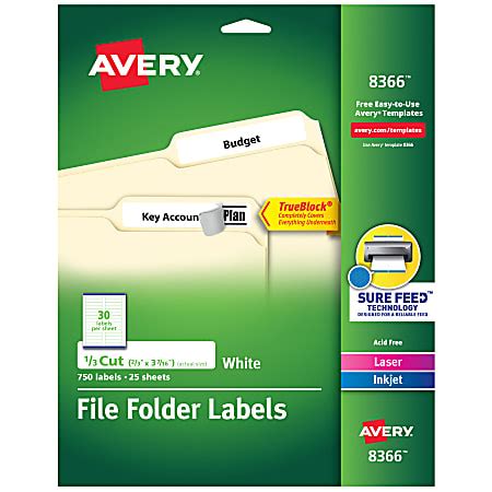 Avery TrueBlock Permanent File Folder Labels 8366 23 x 3 716 White Pack ...