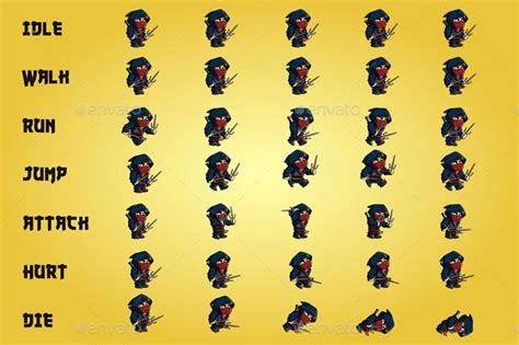 Ninja 2D Game Character Sprite Sheet | Game character, Game inspiration ...