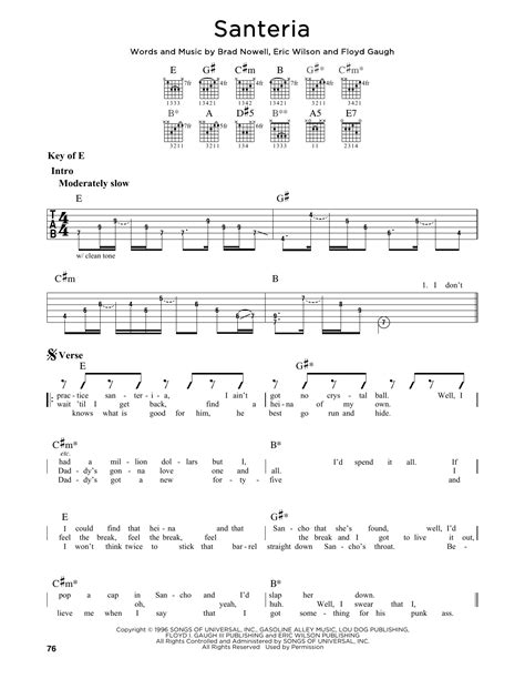 Santeria by Sublime - Guitar Lead Sheet - Guitar Instructor